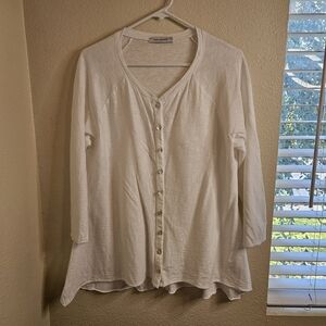 Cut Loose Off-White Button Front Linen/Cotton Tunic Lagenlook Top Size L